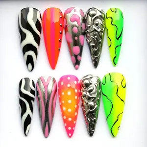 Pop Art Color Press On Nails 3D Aurora Zebra Pattern Nails