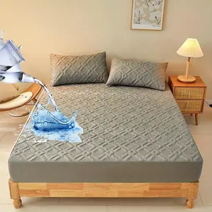 Solid Color Waterproof Mattress Protector Set, 3 Counts/set Including 1 Count Fitted Sheet & 2 Counts Pillowcase, Bedding Supplies for Home Bedroom Hotel, Quilted Mattress Cover, Bedding Sets