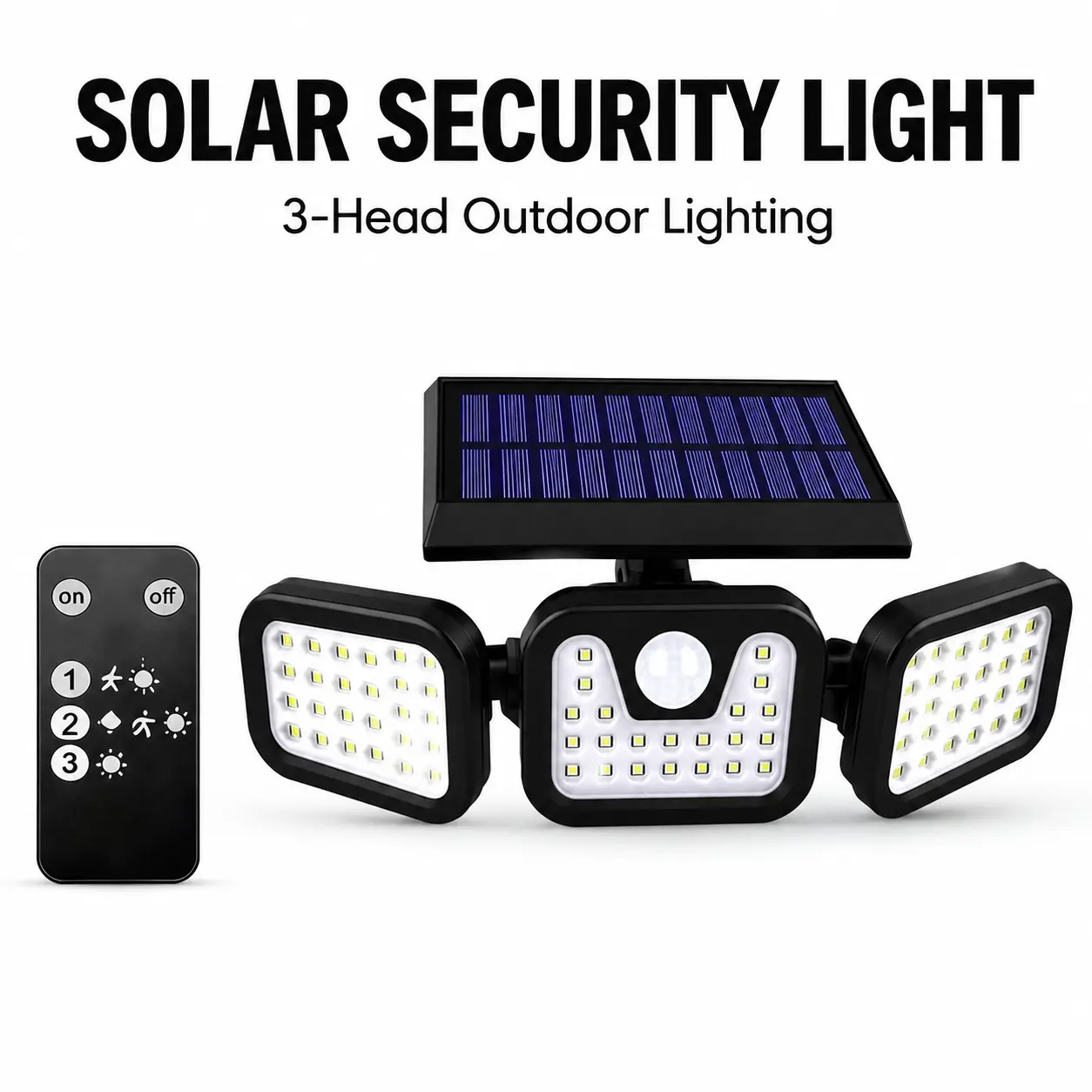 3-Head Solar Motion Sensor Security Light with Remote Control, Adjustable Outdoor LED Wall Light for Garage, Patio, Yard, Driveway and Entryway