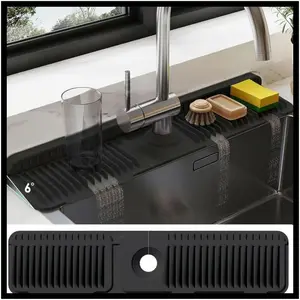 24 Inch Extra Long Silicone Faucet Mat for Kitchen Sink, 7 °   Slope Self-Draining Splash Guard, Water Catcher Draining Pad for Counter Protection, Keep Kitchen Sink Area Clean and Dry