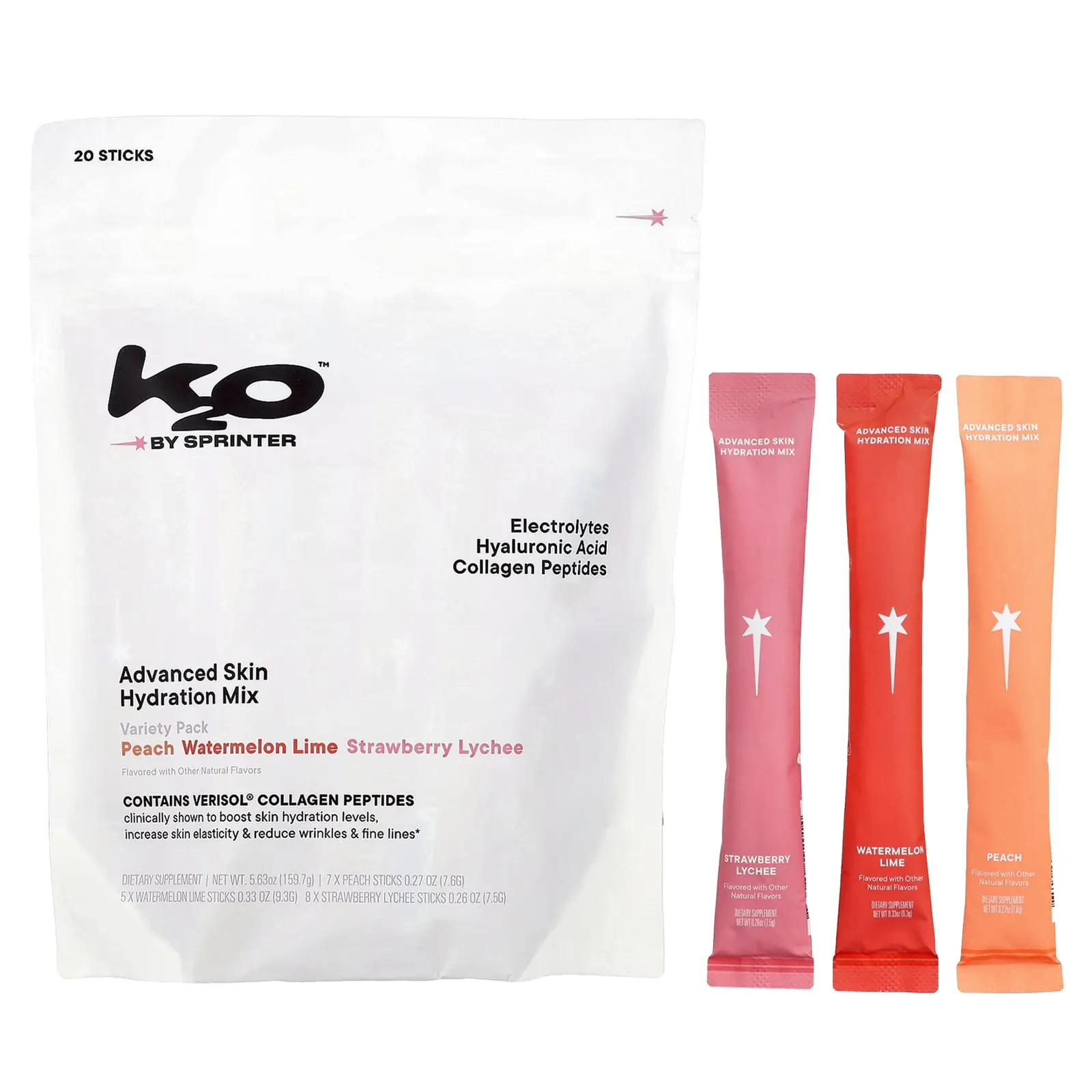 k2o by Sprinter Advanced Skin Hydration Mix, Variety Pack, 20 Sticks, 5.63 oz (159.7 g)
