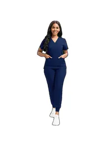 Scrubs Sets Women Multicolour Short Sleeve Tops+Jogger Pants Suit Nursing Joggers Pet Veterinary Work Workwear Scrubs Uniform Women Nurse Sets Navy Blue