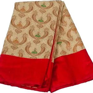 Heavy Biege and red handloom benarasi Katan silk saree