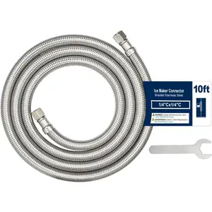 10ft Ice Maker Water Line Stainless Steel Braided - Flexible Refrigerator Water  Tube with 1/4" Quick Connect Fitting, Universal Fit