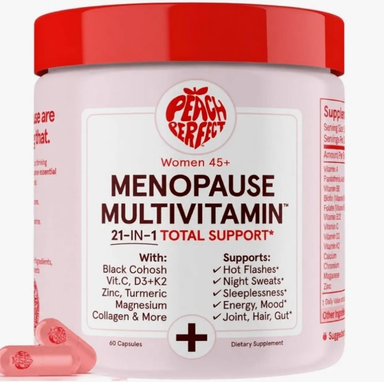 Menopause Multivitamin | 21 Vitamins for Women 45+ | Black Cohosh, Ashwagandha, Vitamin D3+K2, Probiotics & Collagen | Support for Hot Flashes, Mood Swings, Joint & Skin Health | 30 SVG