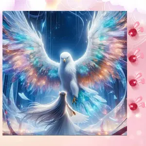 5D DIY Full Drill Round Diamond Painting - Diamond Art Kit White Eagle, Colorful Feathers, Girl Mosaic, Canvas - DIY Wall Decor, Home Wall Decoration, Suitable for Halloween and Christmas, Birthday and Anniversary Gifts