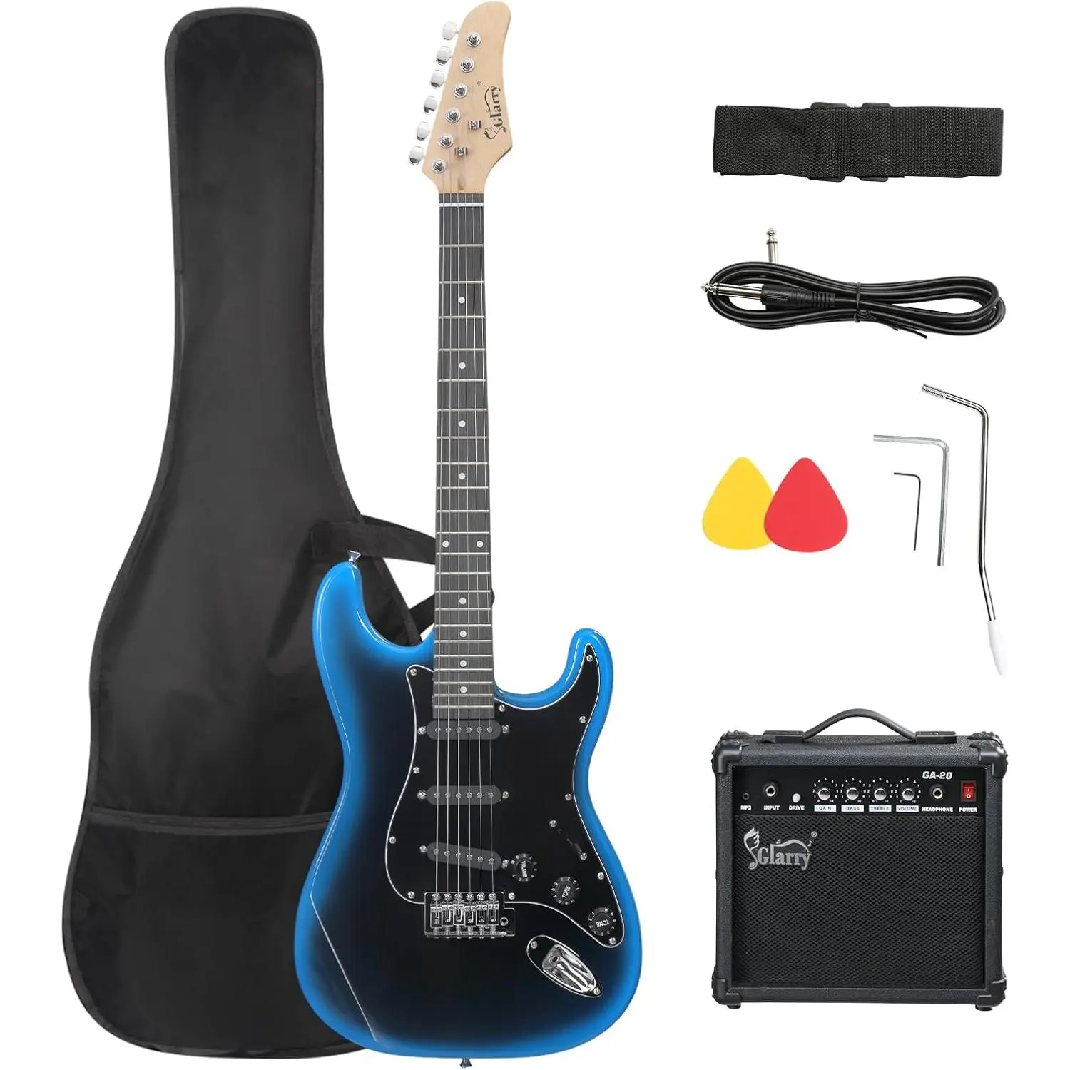 GLARRY Full Size Electric Guitar for Music Lover Beginner with 20W Amp and Accessories Pack Guitar Bag GLARRY Full Size Electric Guitar for Music Lover Beginner with 20W Amp and Accessories Pack Guitar Bag