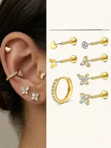 20G Flat Back Earrings for Women Threadless Butterfly Stud 316L Surgical Steel Stud Hoop Earrings Push in Nose Studs Hypoallergenic Cartilage Earring Stacks Labret Helix Tragus Conch Piercing Jewelry