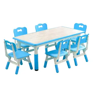 GARVEE Adjustable Table & 6 Chair Set for Home & Classroom Use, Ergonomic Design, Eco-Friendly Materials, Supports Up to 300lbs, Perfect for Arts & Crafts, Suitable for Ages 2-10, Height Adjustable for Comfort.