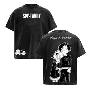 Anya X Damian Spy x Family T-shirt, a retro washed oversized print T-shirt, a street style top featuring the Damian Spy anime couple, made of soft pure cotton suitable for both men and women, a perfect gift for otaku. Featuring a cute rock star prin,