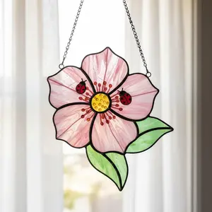 Cherry Blossom Ladybug Window Suncatcher, Spring Floral Hanging Decor