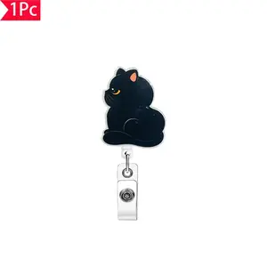 1PC Cute Side-Face Black Cat Pull-Tab Buckle, Cute Pet Style ID Badge Clip, Personalized Badge Holder, Badge Reels, Suitable for Medical Staff and Office Gifts