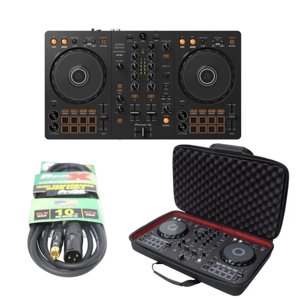 Pioneer DJ DDJ-FLX4 2-Channel DJ Controller for Rekordbox & Serato DJ Lite W/ Case and Cables