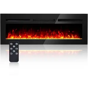 60" Black Wall Mounted Electric Fireplace - 12 Flame Colors, Remote Control, 1500W Heater, Touch Screen, Timer, Log & Crystal Effects, 5 Brightness Levels