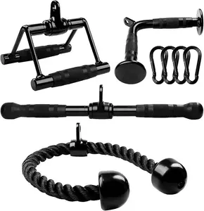 Tricep Press Down Cable Machine Attachment Set, V-Shaped Bar, LAT Pull Down Straight Rotating Bar for Home Gym