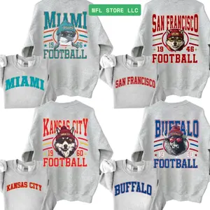 Vintage Football Ash Grey 2 Side Unisex Crewneck Sweatshirt -  Long Sleeve, Medium Clothing Length - Spirit Animal Football, Sports Home Town, Menswear, Custom Team  PA