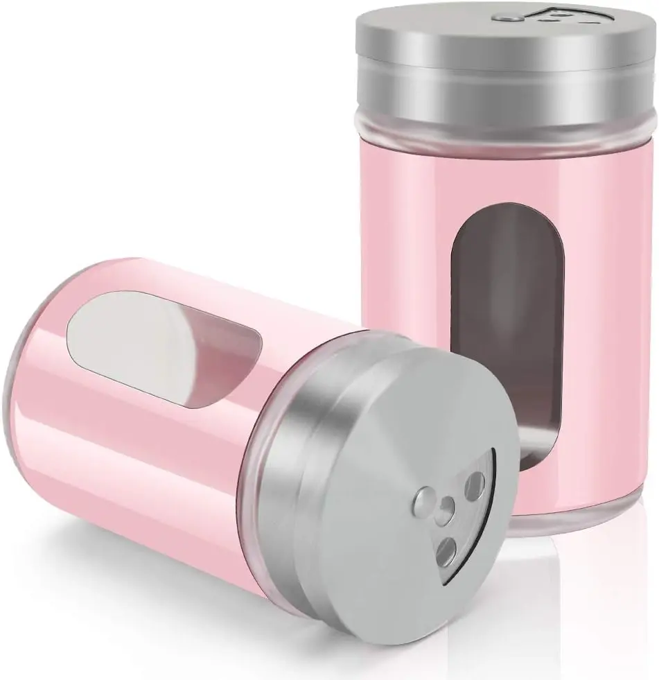 2 count Salt and Pepper Shakers,Stainless Steel Shaker for Salt  Sugar Cinnamon Pepper,  Dispenser with Adjustable Pour Holes,