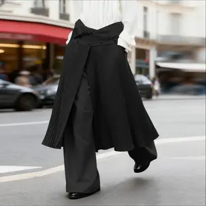 INCERUN Men's Pleated Layered Trousers Skirt Pants Hybrid Wide Leg Hakama Bottoms for Streetwear