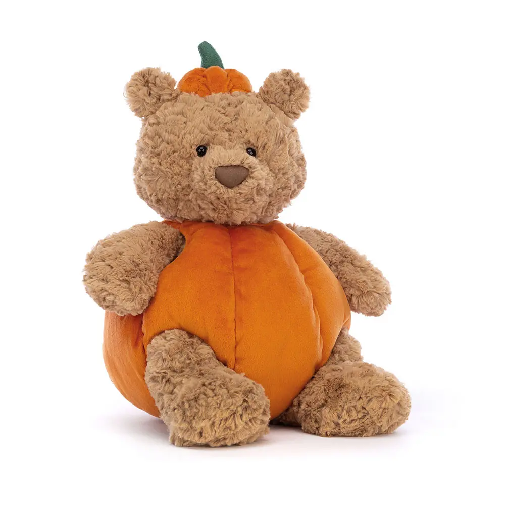 Pumpkin Teddy Bear Plush – Soft Stuffed Animal for Halloween & Fall Décor