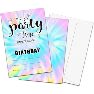 Tie Dye Theme Birthday Invitations, Fill-In Style Birthday Party Invitations with Envelopes For Boys Girls(20-Pack), Birthday Party Decorations And Supplies -yqk-a63