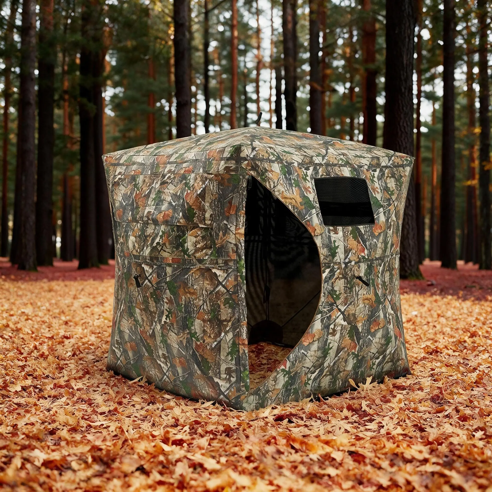 Hunting Blinds, 270 Degree See Through Pop Up Ground Blind for 2-4 Person, Outdoor Turkey Gear, Waterproof Camouflage Tent with Silent Magnetic Door, Easy to Carry, for Deer & Turkey Hunting