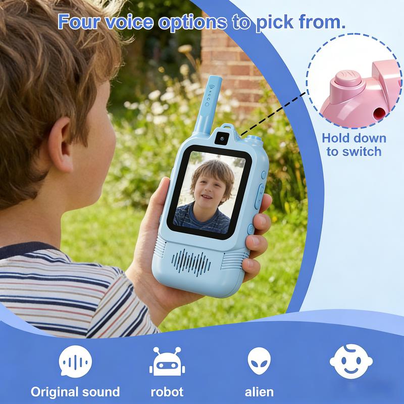 Video Walkie Talkies for Kids, Handheld 2 Pack Rechargeable Video Intercom Kids Walkies Talkies, Indoor Outdoor Toys for Family Games, Outside, Camping, Hiking for Boys Girls Ages 3-12 (Blue/Pink)