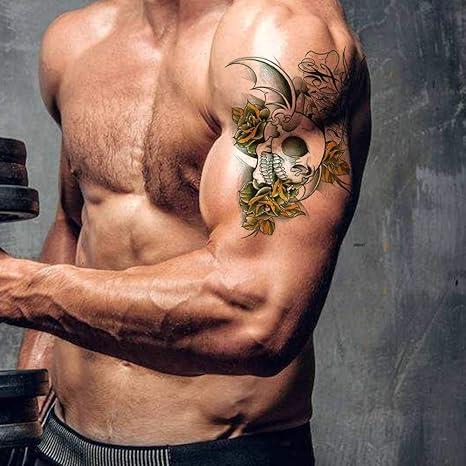 Temporary Tattoos for Men Women Black Large Catholic Cross angel Tattoo Sticker Body Art Makeup Half Arm Fake Tattoo Waterproof (Pattern 2)