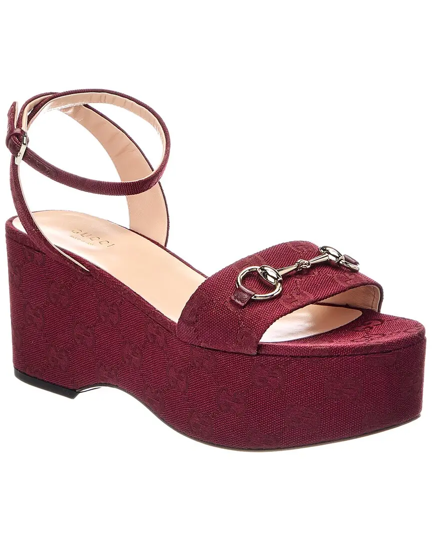 Gucci GG Supreme Canvas & Leather Wedge Sandal