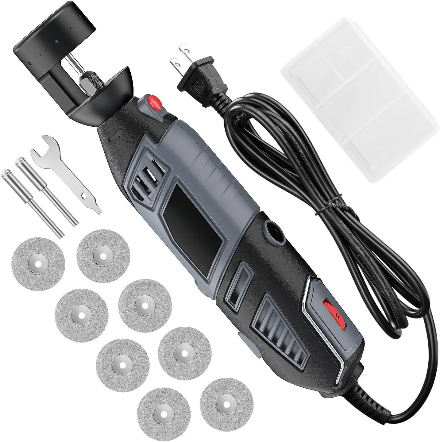 TIG Welding Tungsten Sharpener Kit with 12 Guides, 4 Angles, Flat Block, Cut-Off Slot, Multi-Angle Offsets, Mandrels, Single Column Support, Plug, Portable & High-Performance, In/mm Measurement, 1 Cap, 1 Storage Box for Beginners, Reduce Wheel Consumption