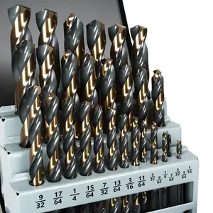 29 count Drill Bit Set 1/16"-1/2", Black and  Oxide Finish Metal Drill Bits, M2 Jobber Length Twist Drill Set with Index Case for Steel, , Plastic