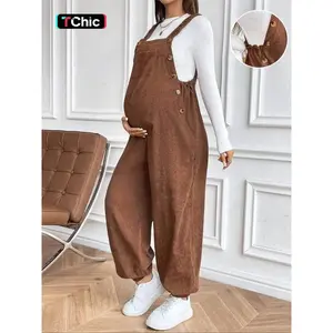 Women's Adjustable Fashion Loose Corduroy Overalls, Striped Casual Pants for All Seasons, Comfortable Maternity Wear