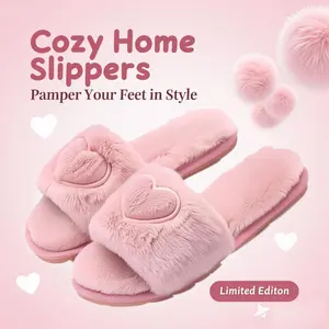 Plush Lined Slippers with Furry Sole & Elastic Opening - Open-Toe Warm Cozy House Shoes, Soft Sneakers Suitable for - Wear, & Use fur slides