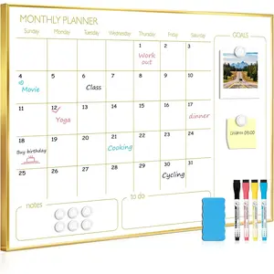 Dry Erase Calendar Whiteboard for Wall, 24'' x 18'' Monthly White Board Planner with  Frame, Magetic  Wipe Board for  Office School Dorm