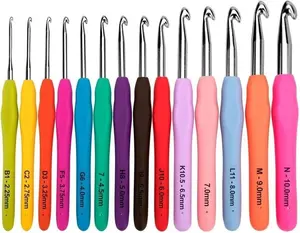 Crochet Hooks Set Amour Steel Pastel 14 Pcs Ergonomic Easy Grip Bright*