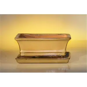 8.5 x 6.5 x 3.5 in. Ceramic Bonsai Pot, Olive Green - Rectangle