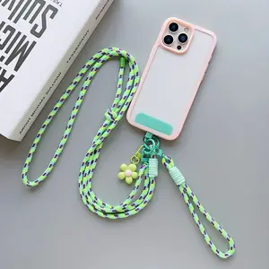 Ls Creative new long and short dual-purpose lanyard removable strap diagonal span neck rope cartoon ins flower pendant, strong and durable personality, Accessories Phone Sling