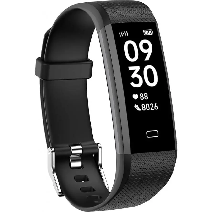 Wearable Fitness Tracker with Silicone Wristband for Men and Women, Sport Watch with Heart Rate Monitoring, Step Counter, and Sleep Monitor, Music, Headphones, Time, Bluetooth, Heart Monitor, Cordless, Calorie Tracker, Silicone Strap, Android, Running, Me