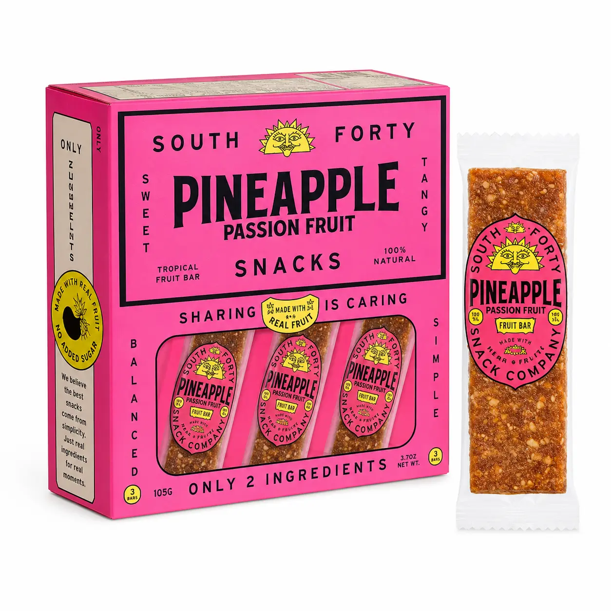 South Forty Snacks Pineapple Passion Fruit Bars, 18 Pack (35g Each) | Real Dried Fruit Leather Snack Made with 2 Ingredients, No Added Sugar, Vegan Gluten Free Tropical Fruit Snack