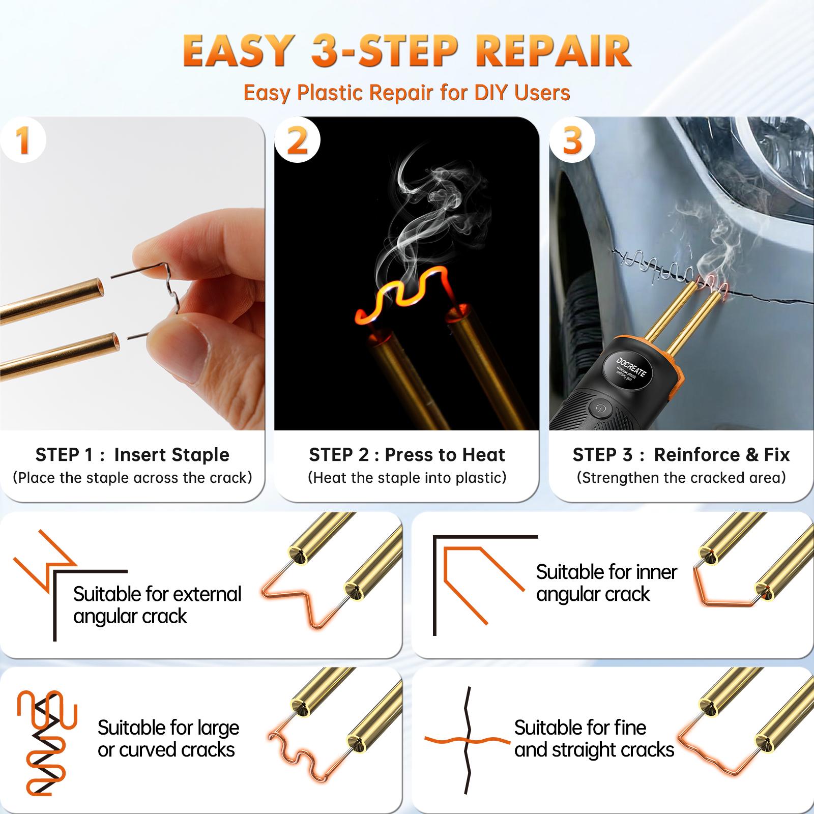 Handheld Plastic Welder Kit, Cordless Rechargeable Hot Stapler Plastic Welding Repair Tool with 4000mAh Battery, LED Light for Car Bumper, Dashboard detail 5