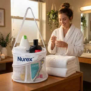 Nurex Portable Shower Caddy Organizer | Foldable Mesh Basket with Drain Hole | Dorm, Gym, Travel & Camping Essential