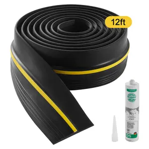 fathersdaygift VEVOR Garage Door Threshold Seal Strip, 12 FT Universal Garage Door Floor Seal Strip with Adhesive, Garage Door Bottom Weatherproof Strip, Upgraded Thick PVC DIY Weather Stripping Replacement, Black