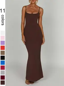 Women's Plain Backless Cami Dress, Casual Chic Fitted, Solid Color Sleeveless Long Dress, Sundress Maxi Dress, Ladies Clothes for Summer Holiday