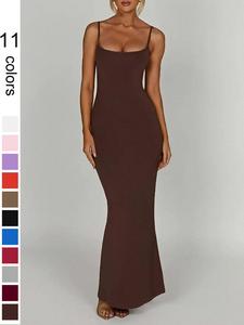 women's plain backless slim cami dress, homecoming dresses, sleeveless spaghetti strap comfort clothing, lady sundress maxi dress, downtown girl clothes, womenswear, formal elegant dress