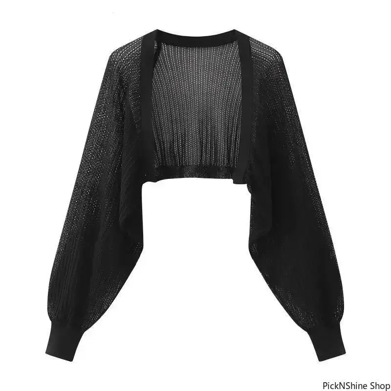 Women's French Ice Silk Knitted Sun-Proof 5-Piece Cardigan Set - Basic Casual Long-Sleeve Set with Thin Summer Jacket, Waistcoat, Suspender Skirt, Shawl, Top for Daily Wear