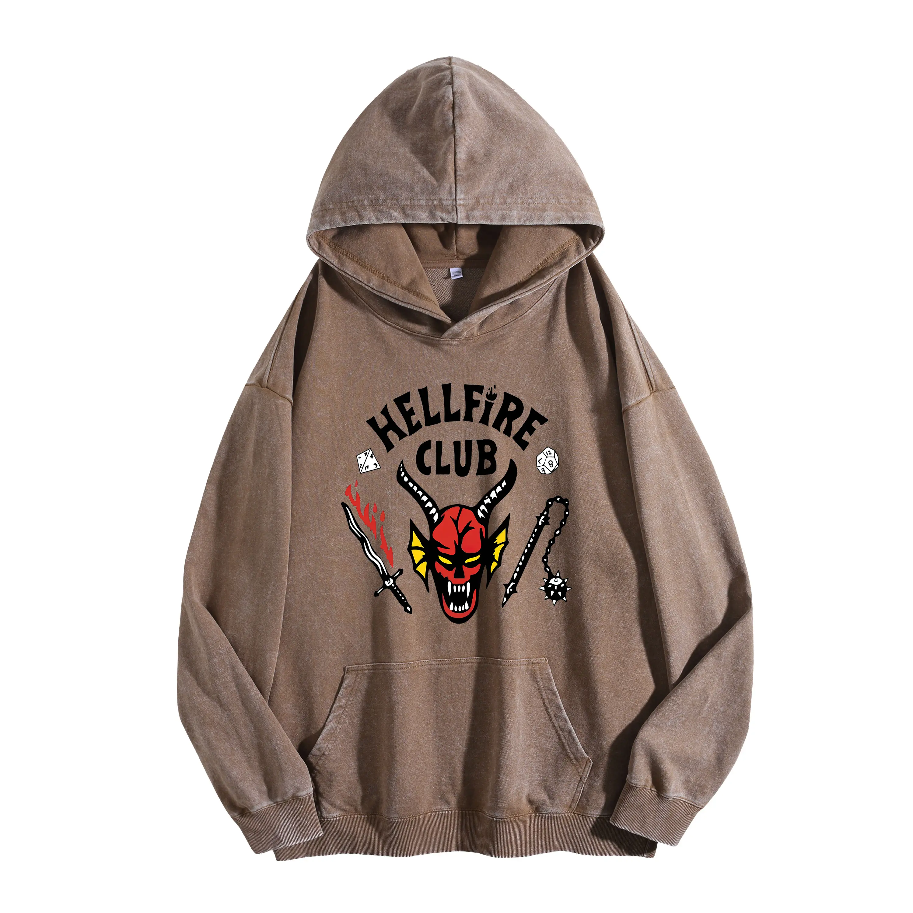 FXHYDFDC Men's Hoodie - 400g Heavyweight Casual Longsleeves, Retro Hellfire Club Print Loose Tie-Dye Oversized Pullover, Menswear for School, Halloween & Christmas Gift, Baggy, Tops, Stylish, Sweatshirts, Pocket, Angel, Party, Drop Shoulder, Retro Street,