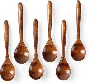 6 PCS Wooden Spoons for Honey, 6.7 inch Small Wooden Spoons - Terrific for Tea, Coffee & Soup, Little Wood Serving Table Spoon Set, Bulk Bamboo Teaspoon