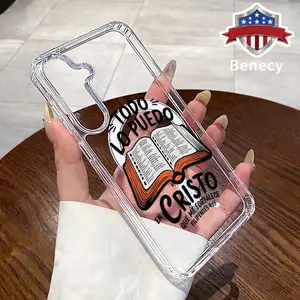 Magnetic Soft Case Compatible with Galaxy S23 Ultra S24 Plus FE S25 S22+ Bible Verse Aesthetic Christian Pattern Anti-Yellowing Shockproof ultra-thin Silicone Crystal Transparent Acrylic Large Hole Cover Supports Wireless Charging