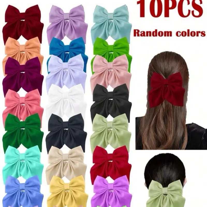 10 Piezas Lazos De Cinta De Color Aleatorio Moños De Satén Pinzas Para El Cabello Pinzas De Caimán Pasadores Y Accesorios Para El Cabello Para Mujeres, Para Fiestas De Cumpleaños, Disfraces, Y Uso Diario