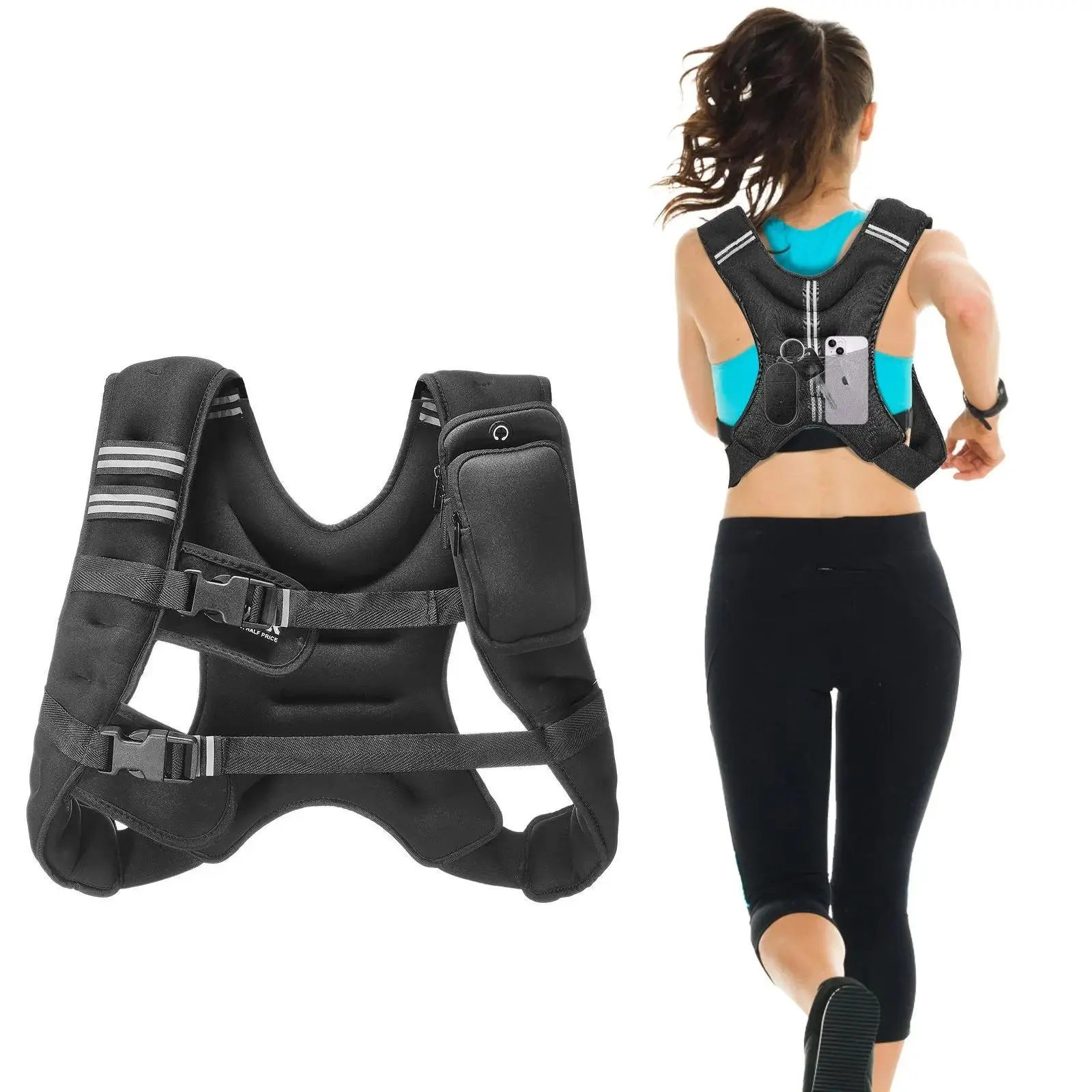 【Summerfinds】VEVOR Adjustable Weighted Vest,  11-20lb Weight Vest with 6 Ironsand Weights and Reflective Stripe, Body Weight Vest Exercise Set for Men Women, Workout Equipment for Strength Training Running Jogging