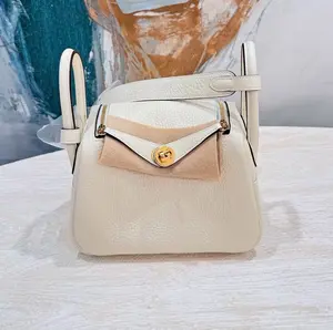 Pre-owned HERMÈS Clemence Crossbody Bags Leather Crossbody bag Mini Lindy 20 Taurillon I2 Nata